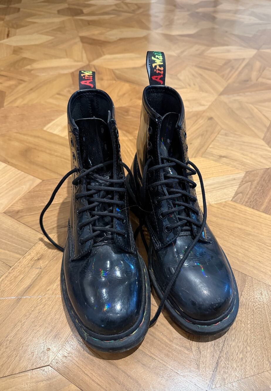 Dr. Martens 1460 Black Holographic Patent Rainbow Boots | Women's Size 7